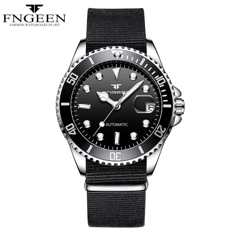 2025 FNGEEN 9001 Fashion Business Men'S Watch Steel Tourbillon Frame Mechanical Watch Night Light Automatic Date Diamond Watch