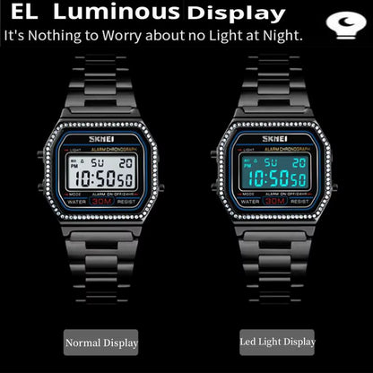 Female Watch Fashion Rhinestone Dial Waterproof Led Chronograph Women'S Digital Wristwatch Alarm Clock Relogio Feminino