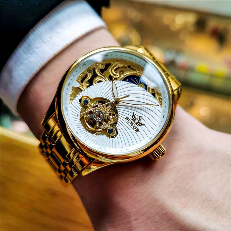 Luxury Fashion Mechanical Watch Men'S Gold Watch Casual Sports Style Retro Business Clock Montre Homme 2021
