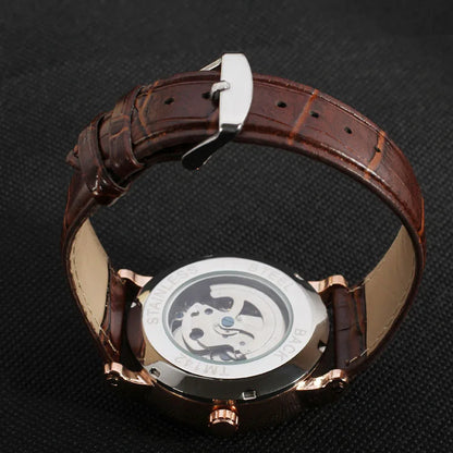 Relogio Relojes 2024 New Fashion Rose Gold Watches Day Date Automatic Self Wind Leather Strap Men'S Watches Mechanical Watches