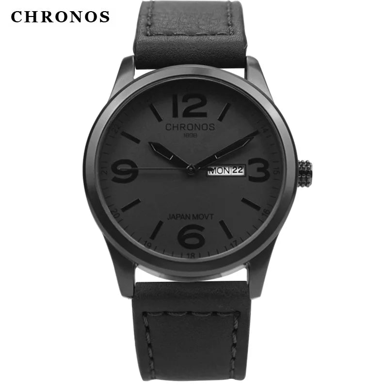 CHRONOS Top Brand Luxury Watch JAPAN MOVT Men'S Watch Men Watch Date Week Leather Clock Saat Relogio Masculino Zegarek Meski
