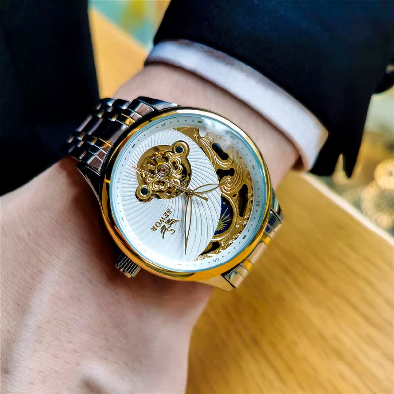 Luxury Fashion Mechanical Watch Men'S Gold Watch Casual Sports Style Retro Business Clock Montre Homme 2021