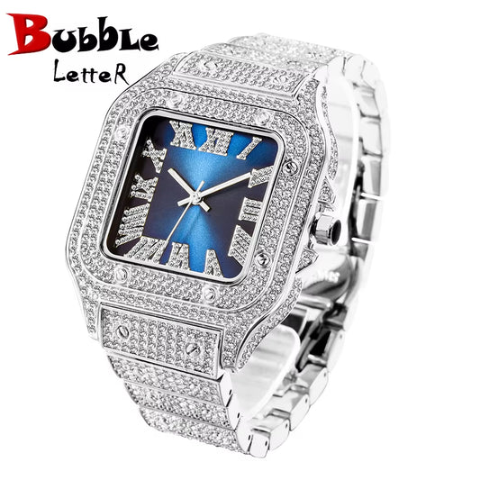 SQUARE DIAL VVS NUMERALS Man ICE OUT WATCH Relogio Masculio