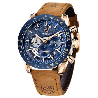 Benyar Semi-Skeleton Multifunction Brazilian Watches Men Chronograph Creative Quartz Sport Wristwatch Gifts Relogio Masculino