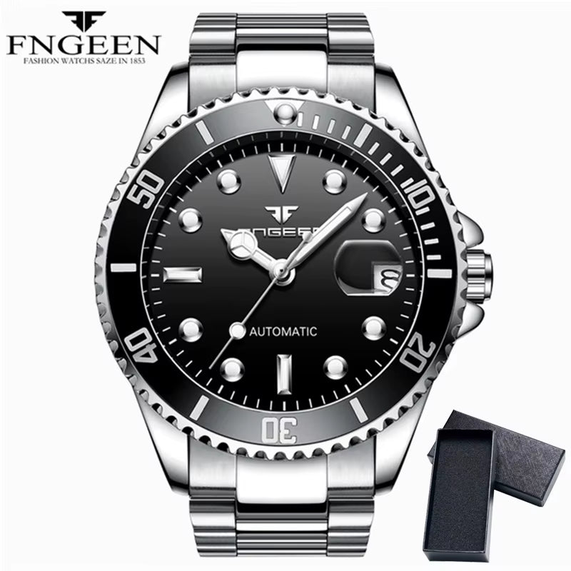 2025 FNGEEN 9001 Fashion Business Men'S Watch Steel Tourbillon Frame Mechanical Watch Night Light Automatic Date Diamond Watch