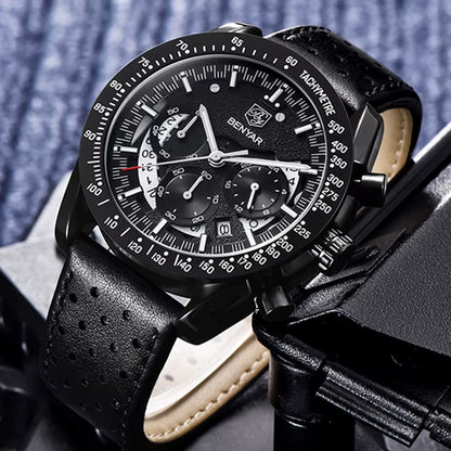 Benyar Semi-Skeleton Multifunction Brazilian Watches Men Chronograph Creative Quartz Sport Wristwatch Gifts Relogio Masculino