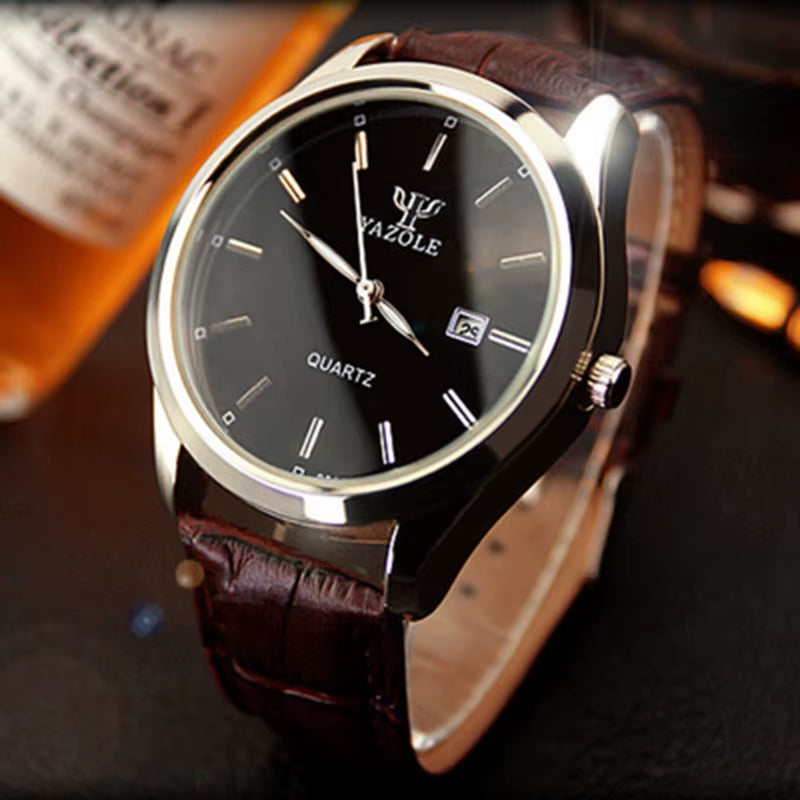 Top Brand YAZOLE Watch Men Watch Auto Date Luxury Men'S Watch Men Leather Strap Business Watches Male Clock Reloj Hombre