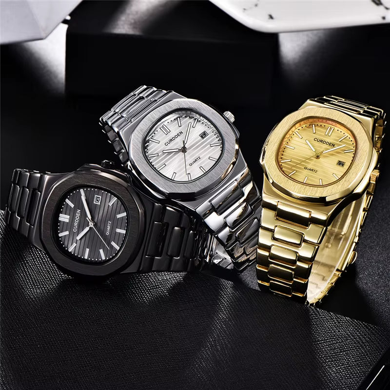 Genuine  Brand Watches Men Fashion Luxury Stainless Steel Business Calendar Qaurtz Wristwatches Montres De Marque De Luxe