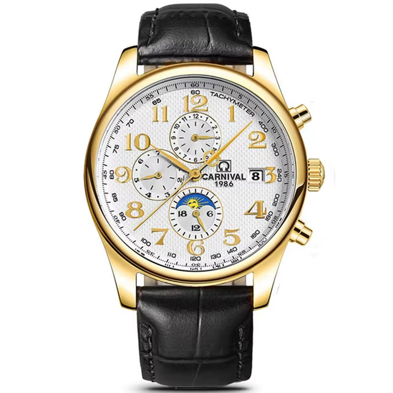 Brand Automatic Watch Fashion Luxury Waterproof Calendar Moon Phase Mechanical Watches for Men Clock Relogio Masculino