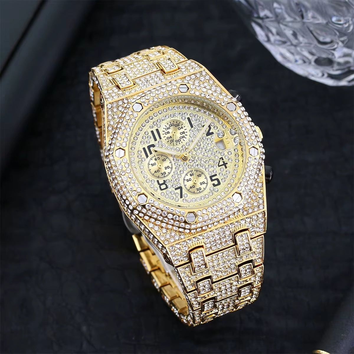 Bust down Date Chronograph Man Iced Out Watch Relogio Masculio