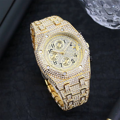 Bust down Date Chronograph Man Iced Out Watch Relogio Masculio