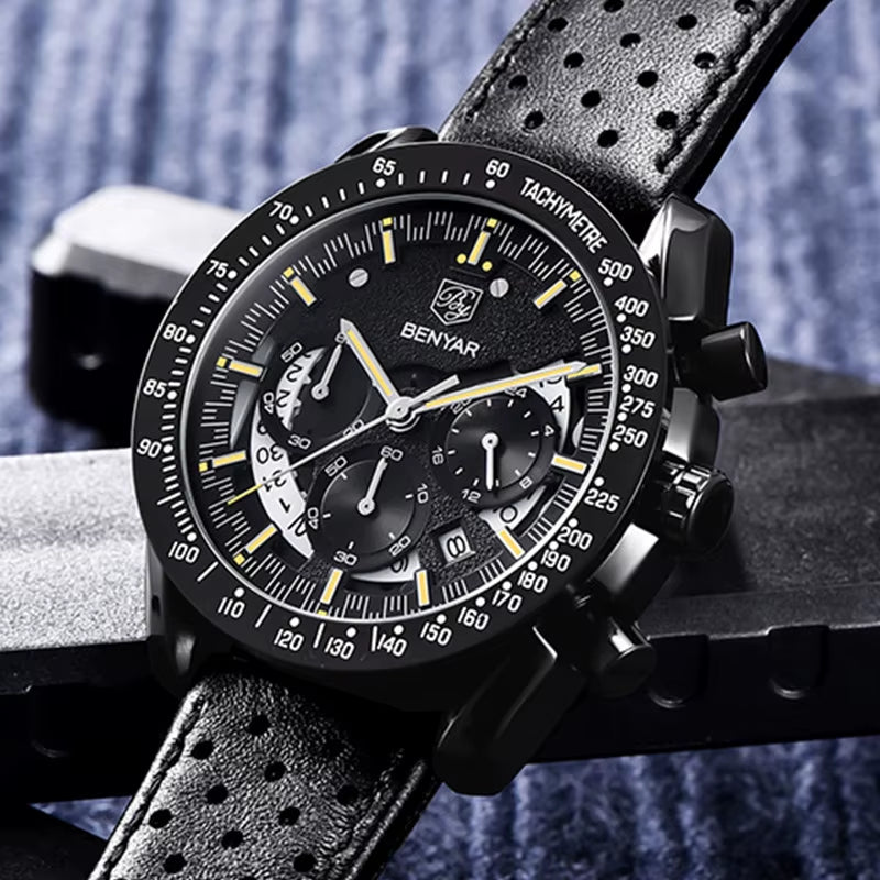 Benyar Semi-Skeleton Multifunction Brazilian Watches Men Chronograph Creative Quartz Sport Wristwatch Gifts Relogio Masculino