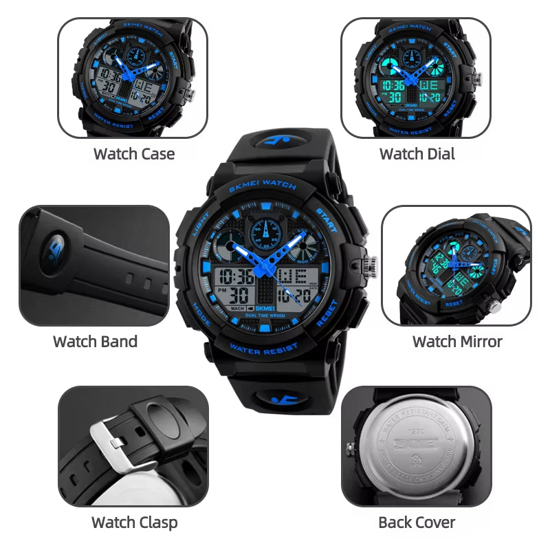 2017 New  Men Sports Watches Dual Display Digital Quartz Watch Men Waterproof Casual Outdoor Electronic Wrist Watches