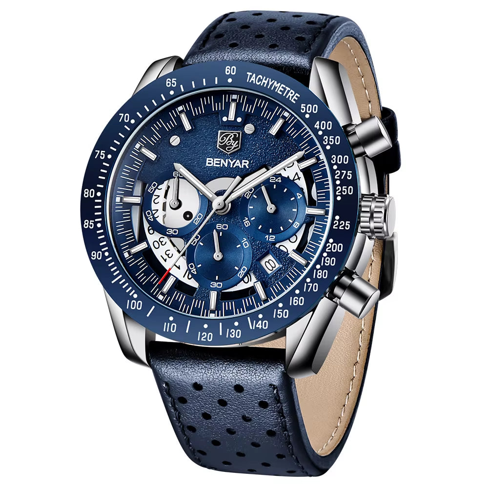 Benyar Semi-Skeleton Multifunction Brazilian Watches Men Chronograph Creative Quartz Sport Wristwatch Gifts Relogio Masculino