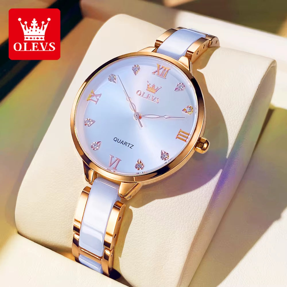 5872 Fashion Luxury Brand Quartz Women'S Watch Elegant Ceramic Rose Gold Waterproof Dress Women'S Watch Relogio Feminino