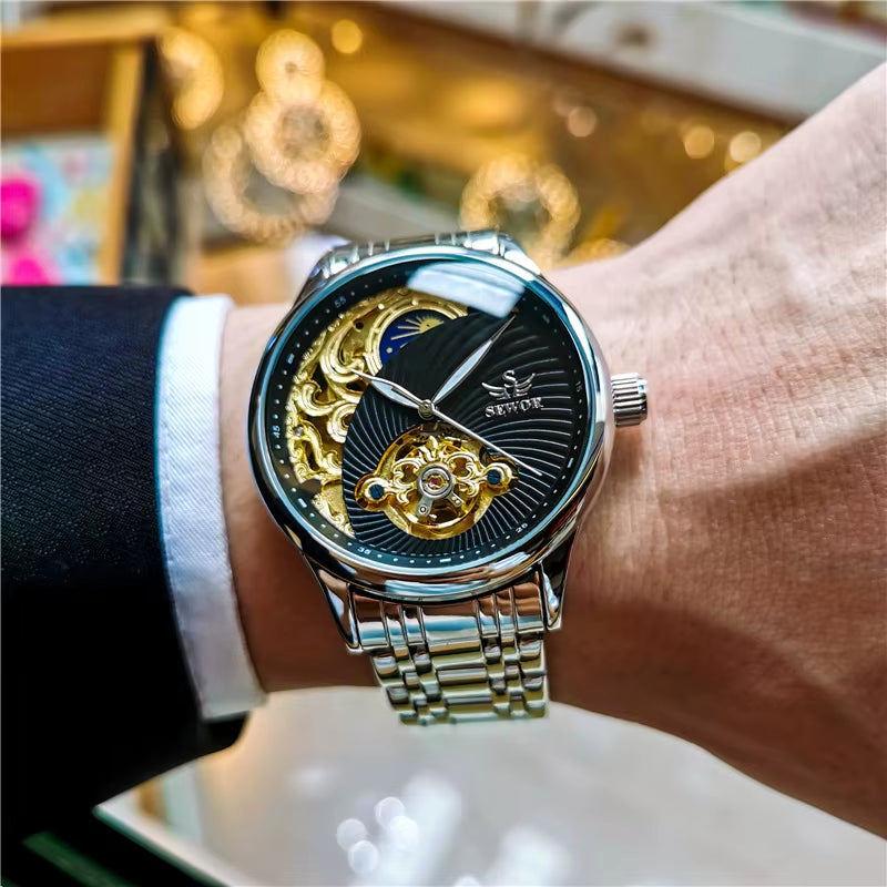 Luxury Fashion Mechanical Watch Men'S Gold Watch Casual Sports Style Retro Business Clock Montre Homme 2021