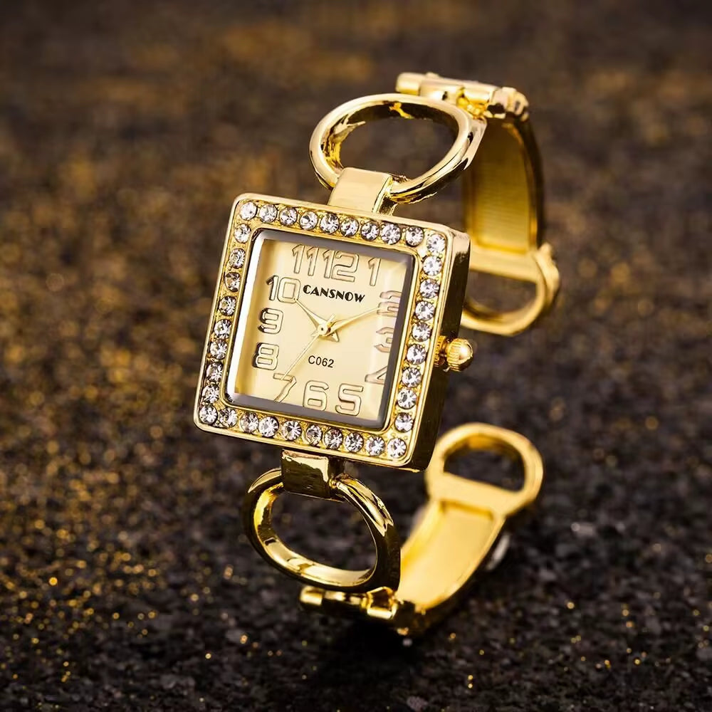 Luxury Fashion Rhinestone Square Dial Quartz Watch Elegant Female Ladies Bracelet Bangle Watch Hour Clock Relojes