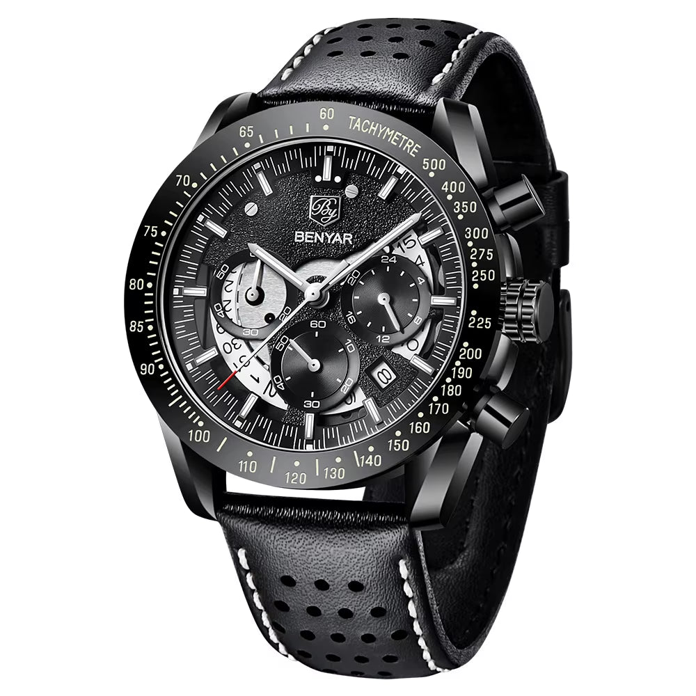 Benyar Semi-Skeleton Multifunction Brazilian Watches Men Chronograph Creative Quartz Sport Wristwatch Gifts Relogio Masculino