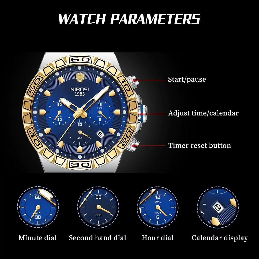 Top Brand NIBOSI Men'S Watches Luxury Sports Watch Waterproof Luminous Chronograph Watches for Men Auto Clock Relogio Masculino