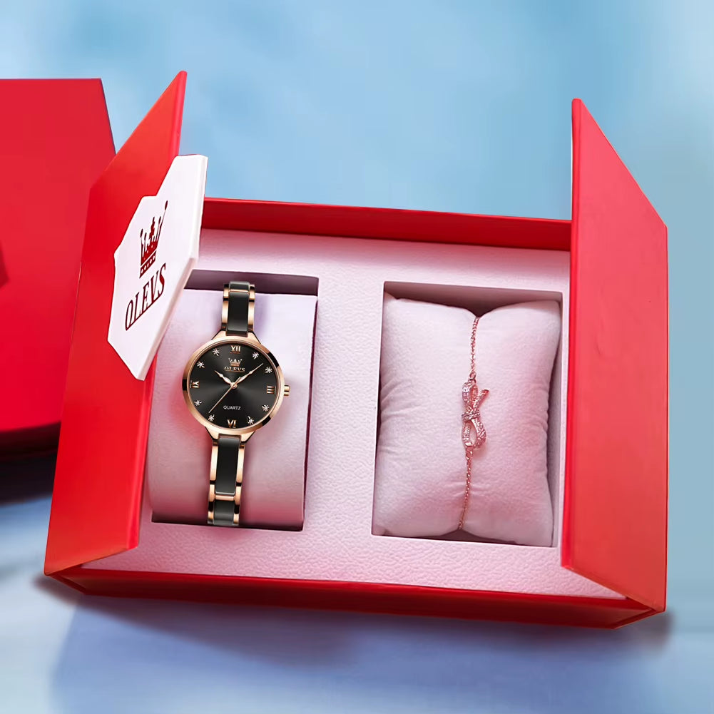 5872 Fashion Luxury Brand Quartz Women'S Watch Elegant Ceramic Rose Gold Waterproof Dress Women'S Watch Relogio Feminino