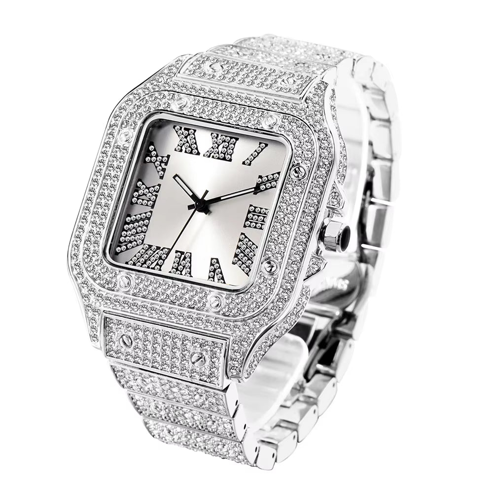 SQUARE DIAL VVS NUMERALS Man ICE OUT WATCH Relogio Masculio