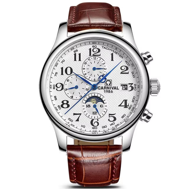 Brand Automatic Watch Fashion Luxury Waterproof Calendar Moon Phase Mechanical Watches for Men Clock Relogio Masculino