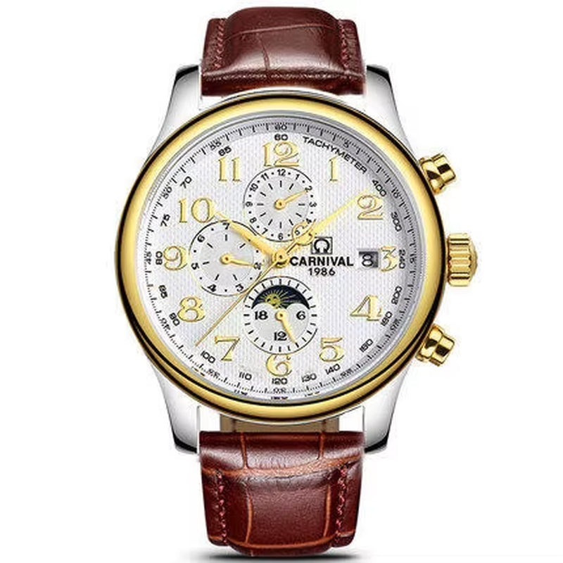 Brand Automatic Watch Fashion Luxury Waterproof Calendar Moon Phase Mechanical Watches for Men Clock Relogio Masculino