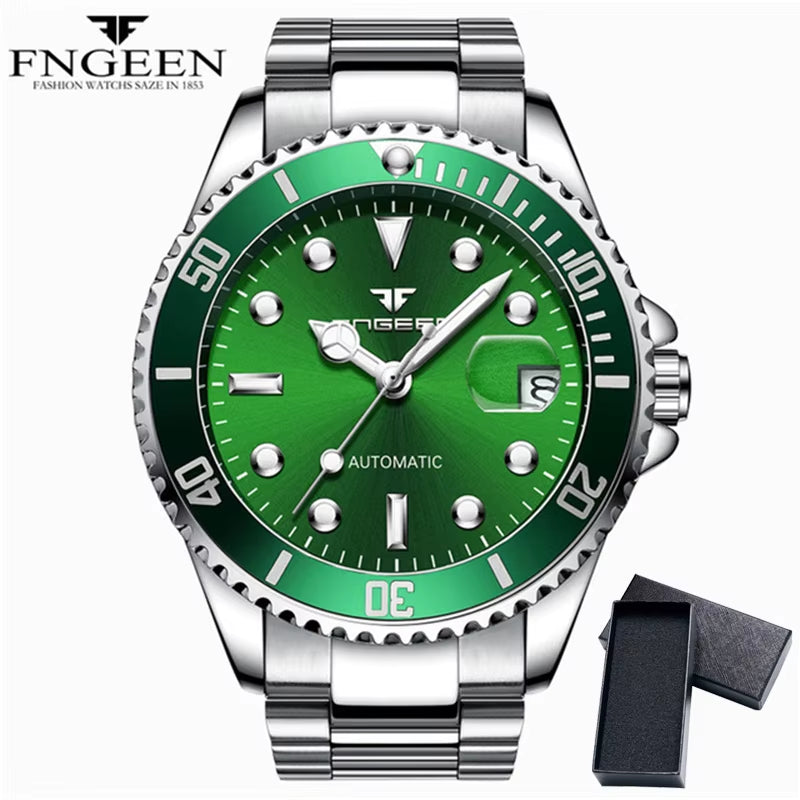 2025 FNGEEN 9001 Fashion Business Men'S Watch Steel Tourbillon Frame Mechanical Watch Night Light Automatic Date Diamond Watch