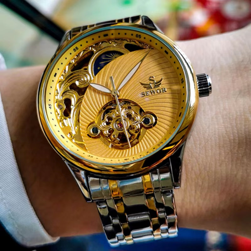 Luxury Fashion Mechanical Watch Men'S Gold Watch Casual Sports Style Retro Business Clock Montre Homme 2021