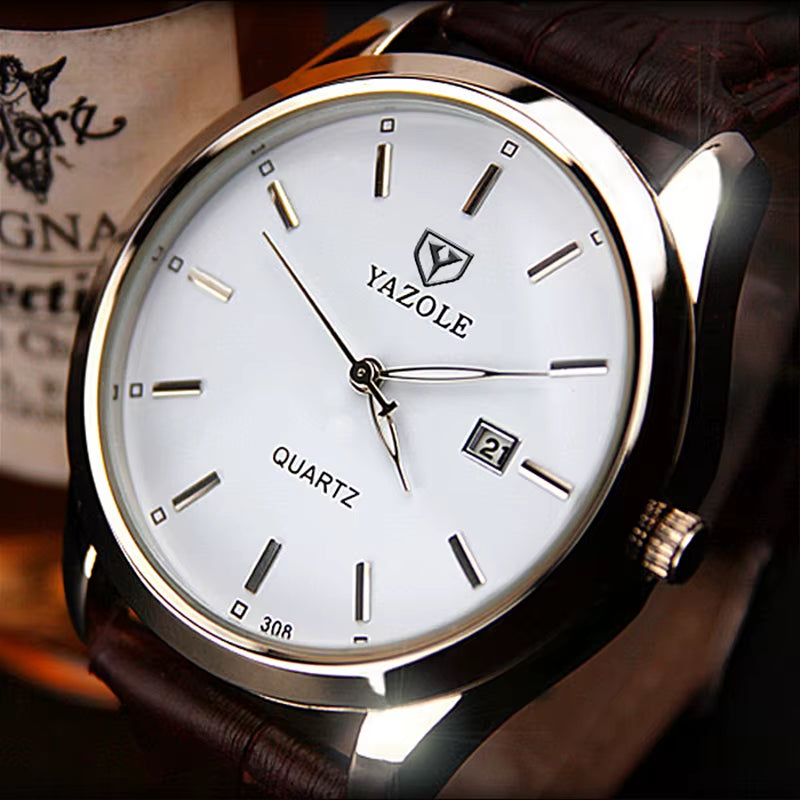 Top Brand YAZOLE Watch Men Watch Auto Date Luxury Men'S Watch Men Leather Strap Business Watches Male Clock Reloj Hombre
