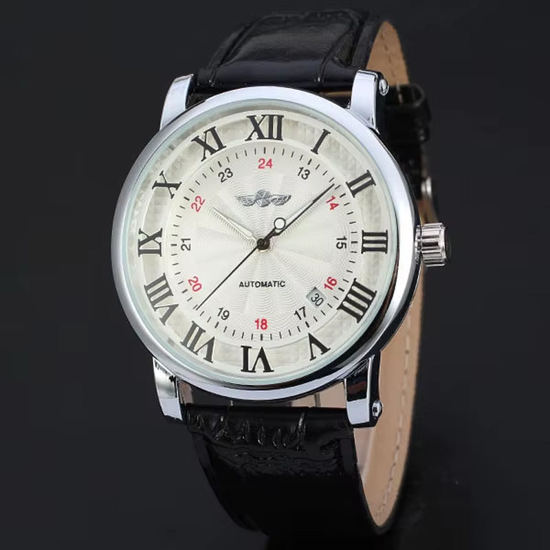 Relogio Relojes 2024 New Fashion Rose Gold Watches Day Date Automatic Self Wind Leather Strap Men'S Watches Mechanical Watches