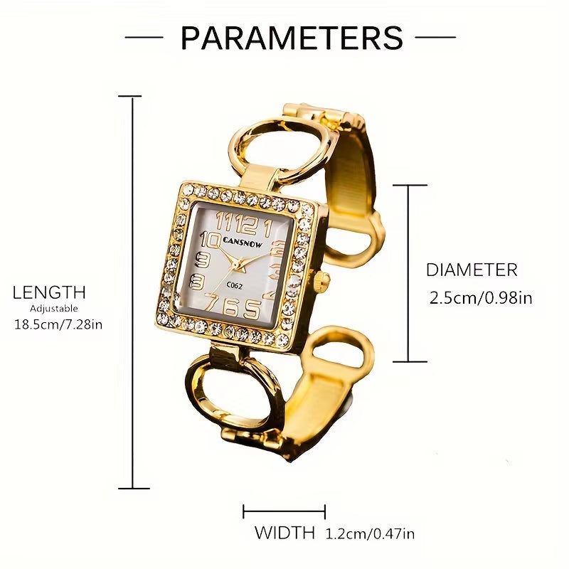 Luxury Fashion Rhinestone Square Dial Quartz Watch Elegant Female Ladies Bracelet Bangle Watch Hour Clock Relojes