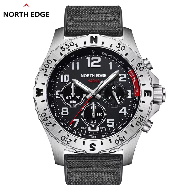 2024 MACH 2 Men'S Watches Solar Power 316 Stainless Steel Case Quartz Watch for Men Pilot Waterproof 50M Stopwatch