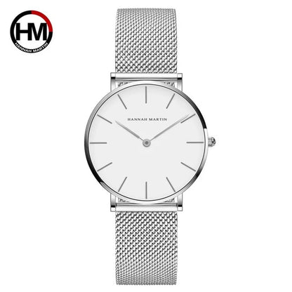 Japan Quartz Movement High Quality 36Mm Hannah Martin Women Stainless Steel Mesh Rose Gold Waterproof Ladies Watch Dropshipping