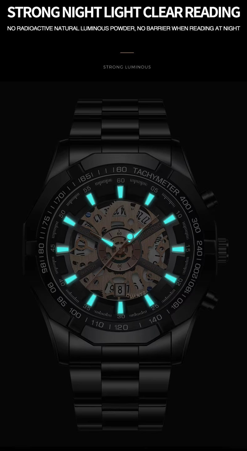 2023  Mens Watches Top Brand Luxury Stainless Steel Waterproof Hollow Out Blue Big Male Wristwatches Relogio Masculino