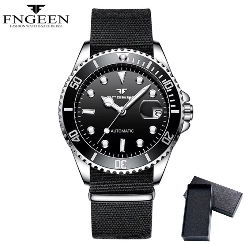 2025 FNGEEN 9001 Fashion Business Men'S Watch Steel Tourbillon Frame Mechanical Watch Night Light Automatic Date Diamond Watch