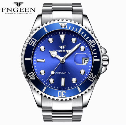 2025 FNGEEN 9001 Fashion Business Men'S Watch Steel Tourbillon Frame Mechanical Watch Night Light Automatic Date Diamond Watch