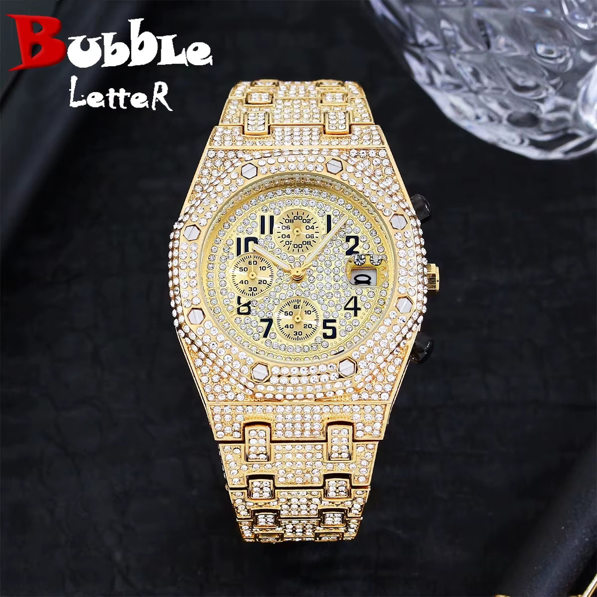 Bust down Date Chronograph Man Iced Out Watch Relogio Masculio
