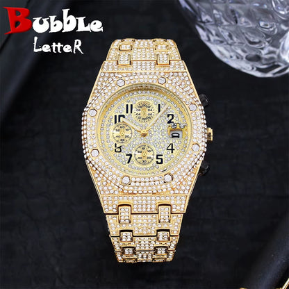 Bust down Date Chronograph Man Iced Out Watch Relogio Masculio