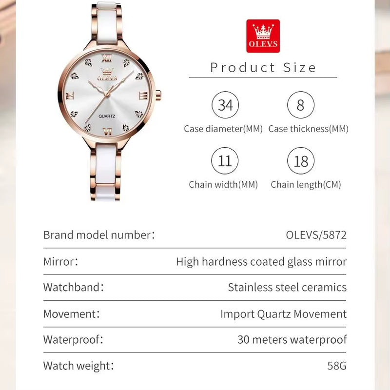 5872 Fashion Luxury Brand Quartz Women'S Watch Elegant Ceramic Rose Gold Waterproof Dress Women'S Watch Relogio Feminino