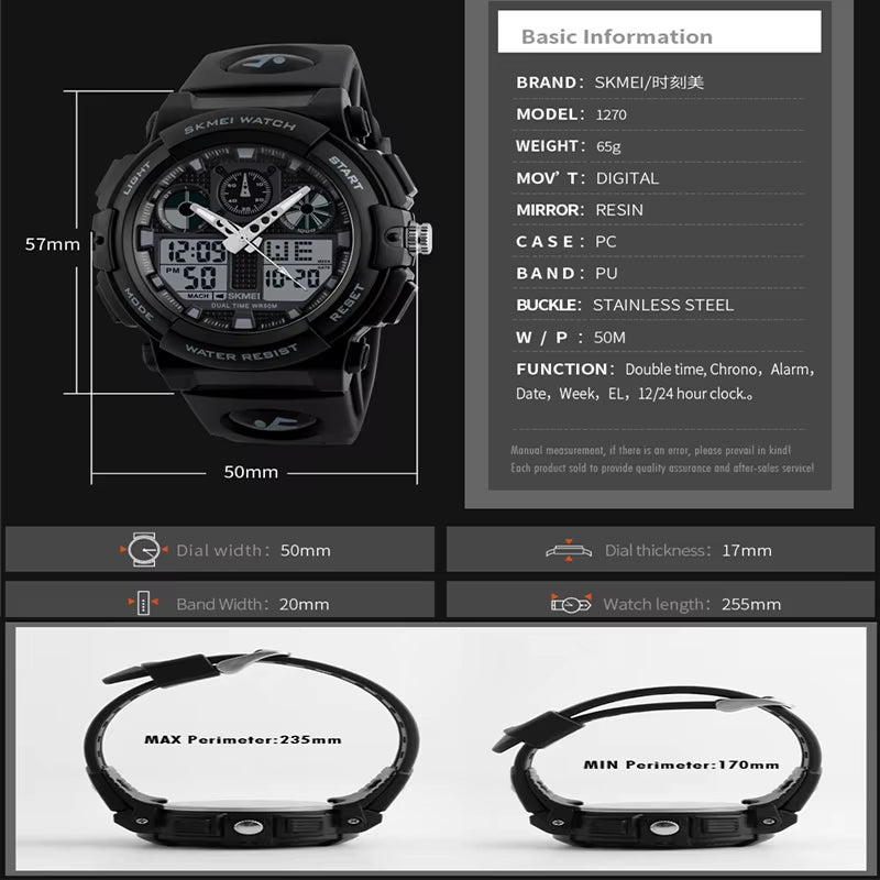 2017 New  Men Sports Watches Dual Display Digital Quartz Watch Men Waterproof Casual Outdoor Electronic Wrist Watches