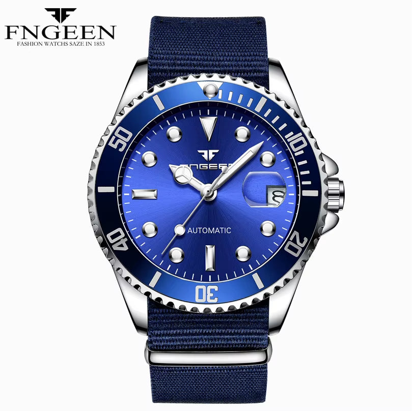 2025 FNGEEN 9001 Fashion Business Men'S Watch Steel Tourbillon Frame Mechanical Watch Night Light Automatic Date Diamond Watch