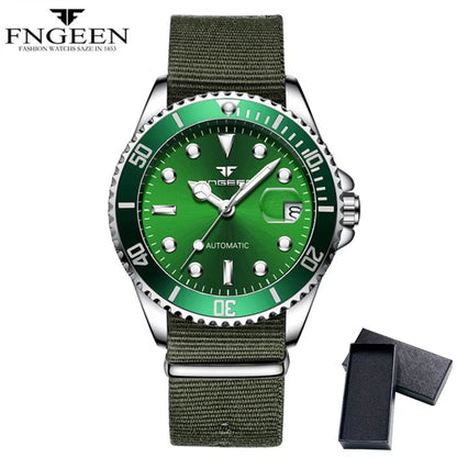 2025 FNGEEN 9001 Fashion Business Men'S Watch Steel Tourbillon Frame Mechanical Watch Night Light Automatic Date Diamond Watch