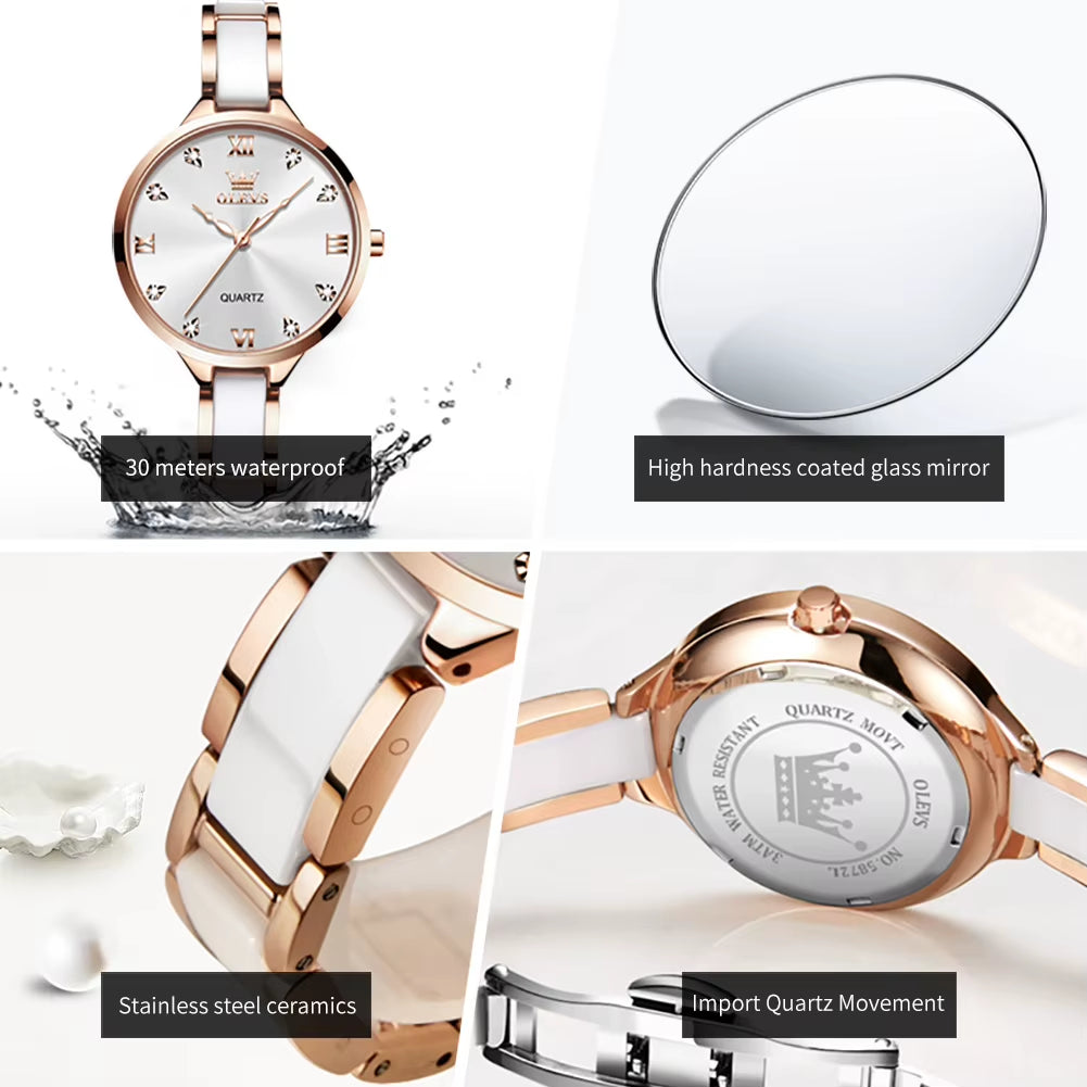 5872 Fashion Luxury Brand Quartz Women'S Watch Elegant Ceramic Rose Gold Waterproof Dress Women'S Watch Relogio Feminino