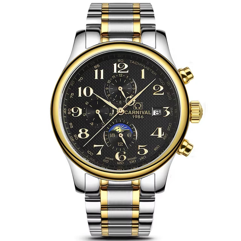 Brand Automatic Watch Fashion Luxury Waterproof Calendar Moon Phase Mechanical Watches for Men Clock Relogio Masculino
