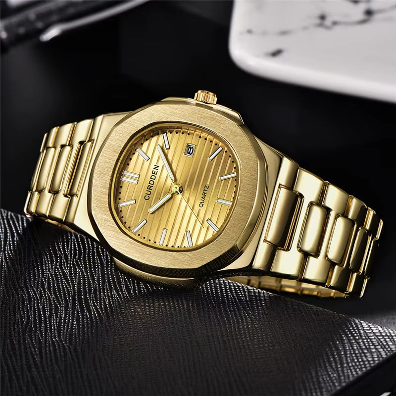 Genuine  Brand Watches Men Fashion Luxury Stainless Steel Business Calendar Qaurtz Wristwatches Montres De Marque De Luxe