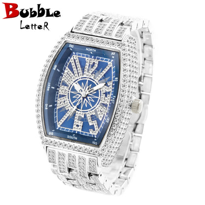 STAR SKY COMPASS DIAL BLING Man ICED OUT WATCH Relogio Masculio