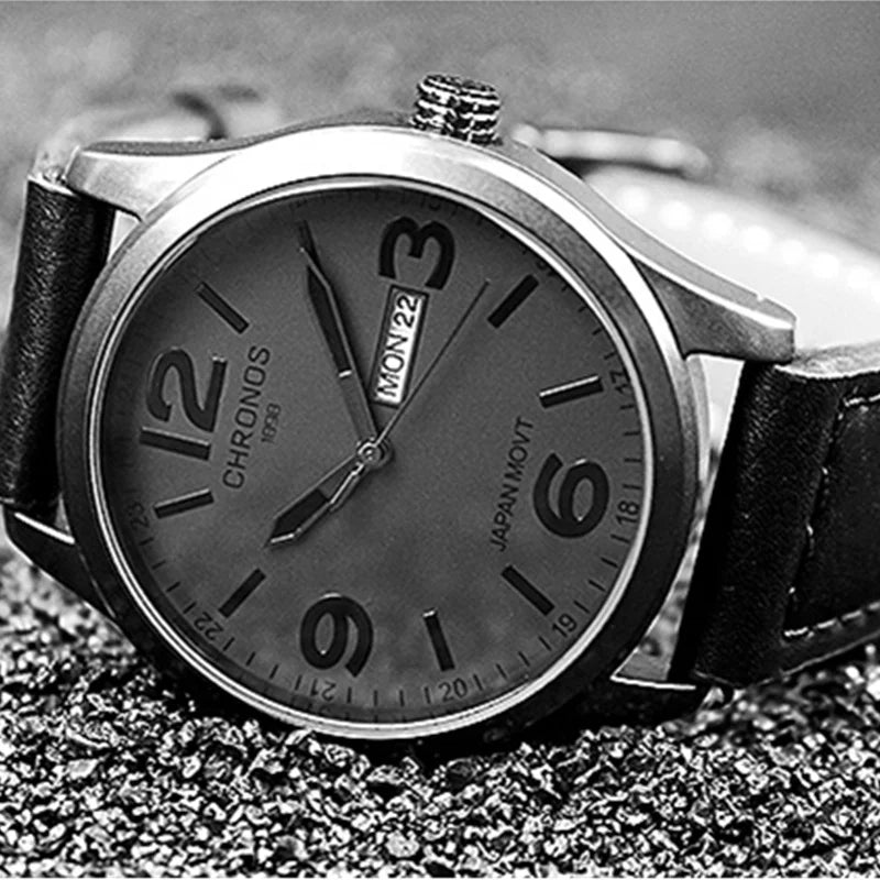 CHRONOS Top Brand Luxury Watch JAPAN MOVT Men'S Watch Men Watch Date Week Leather Clock Saat Relogio Masculino Zegarek Meski