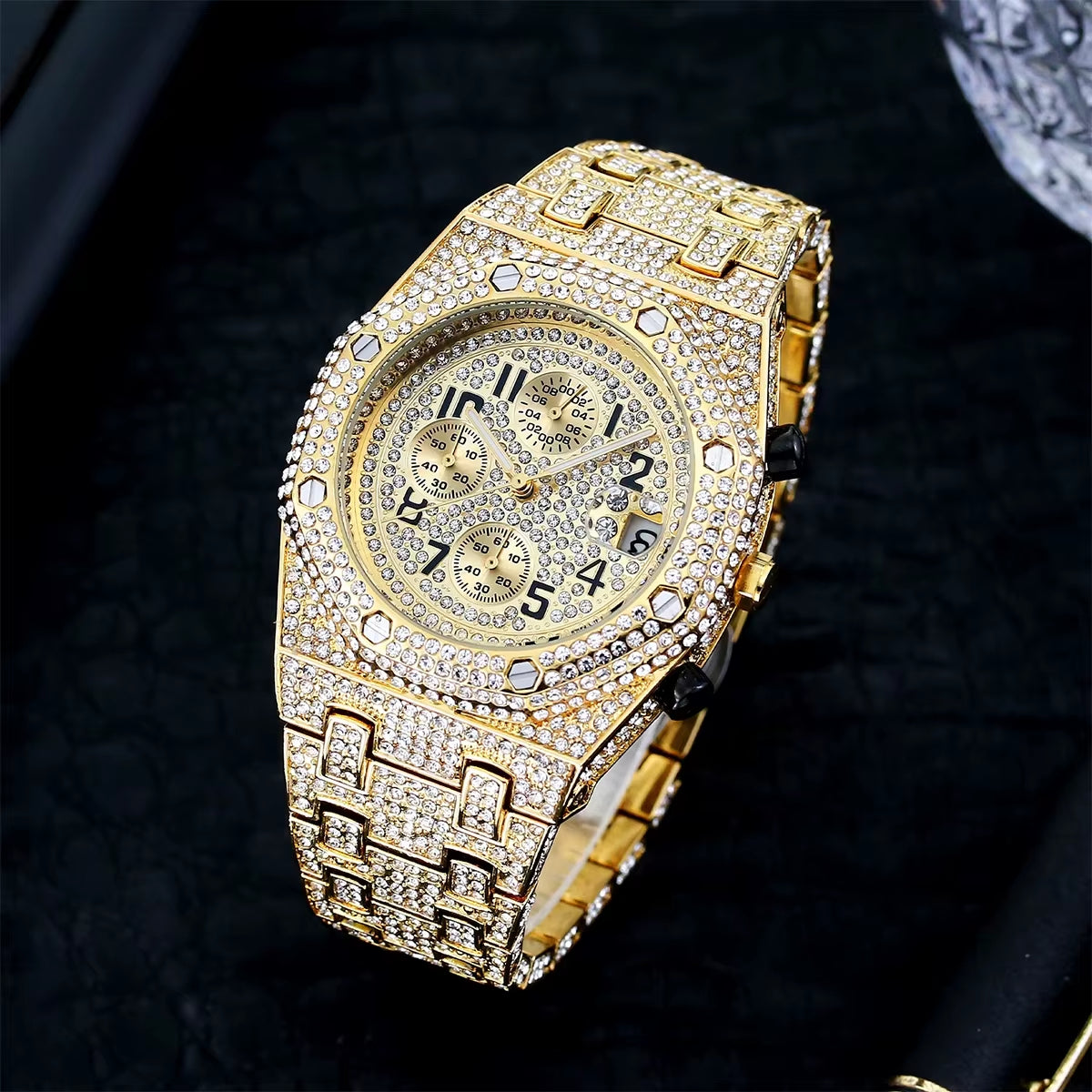 Bust down Date Chronograph Man Iced Out Watch Relogio Masculio