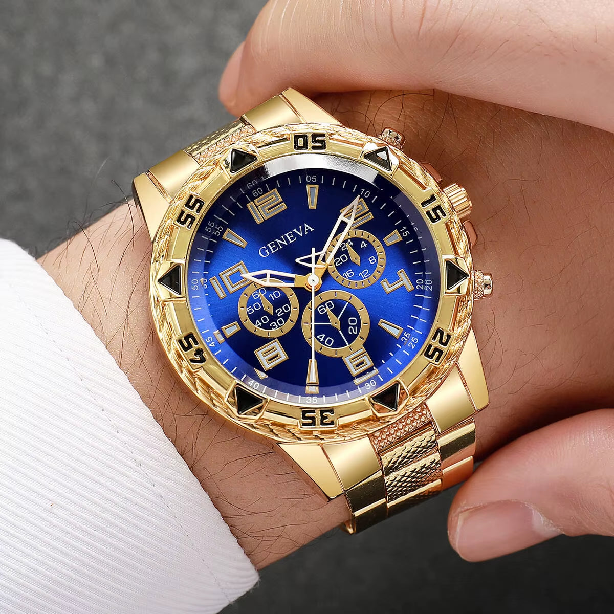 2Pcs/Set Men Business Watches Fashion Large Dial Mens Quartz Watch Relogio Masculino（Without Box）